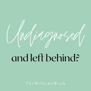 A sage green background with the text, “Undiagnosed and left behind?” 
